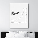 Motivational bedroom wall art with a black-and-white minimalist curve and “1% Better Every Day” text.