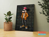 Pop art canvas wall art with Mickey Mouse in urban street art style, Nike sneakers and a money motif.