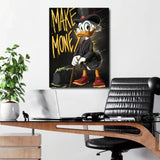 Motivational pop art wall art with Scrooge McDuck, MAKE MONEY graffiti and money motif