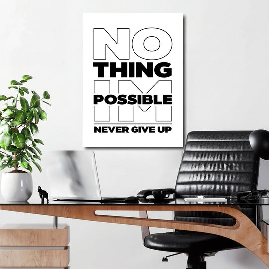 Black and white motivational office wall art with a minimalist typographic quote