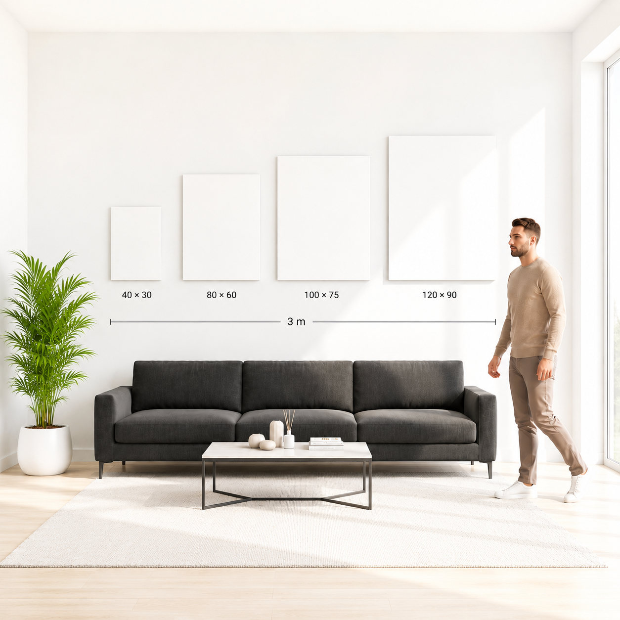 Size guide for motivational wall art by Mindset Walls.
