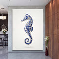 Seepferdchen Blaues Zwiebelmuster Porzellan Stil Wandbild