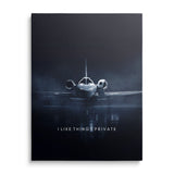 Motivational canvas print with a luxury private jet on the runway and a short quote in a minimalist style