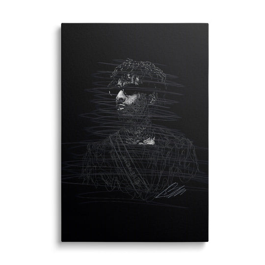 Modern black-and-white portrait in street art style, modern wall art, front view