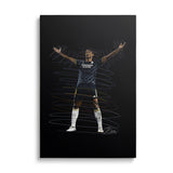 Pop art canvas print of a football player making a victory gesture on a black background, motivational wall art