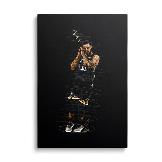 Motivational pop art canvas print of a basketball player in a black number 30 jersey, front view.
