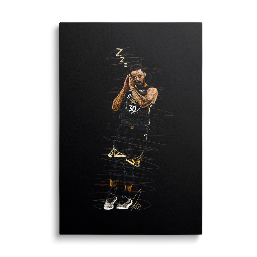 Motivational pop art canvas print of a basketball player in a black number 30 jersey, front view.