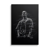 Modern pop art canvas print of a rapper in street art ink drawing style, wearing a Supreme T-shirt on black canvas
