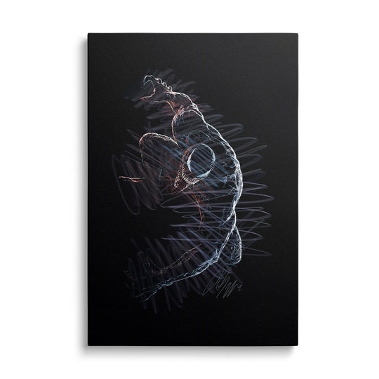 Modern canvas print with Venom in neon lines, dynamic street art movement from the front