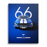 Motivational canvas wall art with a blue Shelby GT350 Mustang number 66, front view