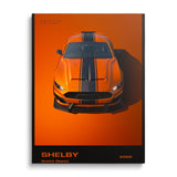 Motivational canvas wall art with an orange 2020 Shelby Super Snake sports car, front view