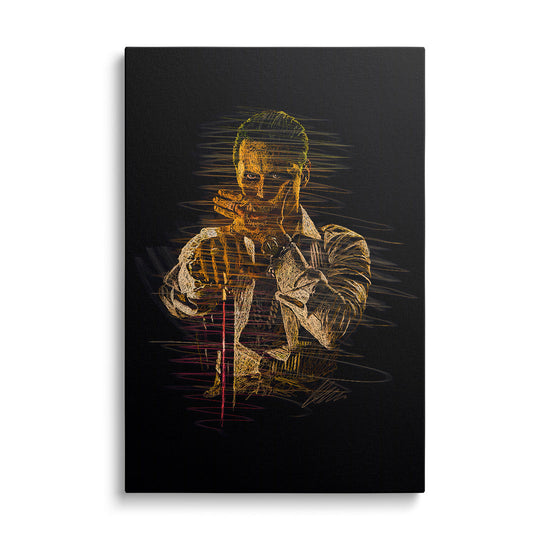 Pop art wall art of a wild clown in street art style, motivational canvas print from a front view