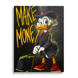 Pop art wall art of Scrooge McDuck, MAKE MONEY graffiti and a luxury bag full of money, motivational wall art