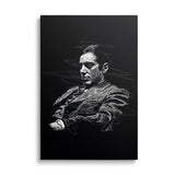 Motivational canvas wall art with a minimalist front-view line art portrait of a man in a suit in mafia style.