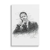 Motivational wall art of a man in a suit with his hand near his mouth, shown as a black-and-white expressive minimalist sketch.