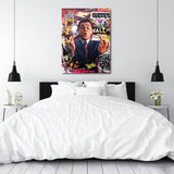 Motivational pop art canvas print for a bedroom with Wolf of Wall Street, Lamborghini, watch and money theme