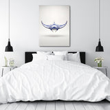 Motivational wall art for a bedroom with a minimalist blue-and-white stingray pattern