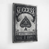 Motivational canvas wall art with the quote “Success, Work Hard, Make It Happen,” success-themed office decor.