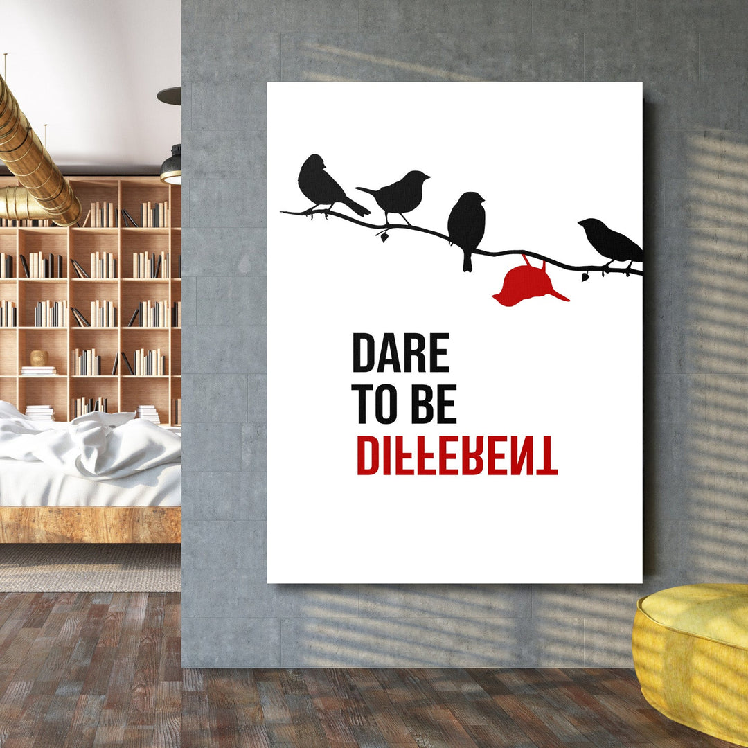 Motivational canvas wall art for a bedroom with bird silhouettes on a branch and one red bird