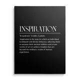 INSPIRATION motivational canvas print with a black background, white typography and a quote by Plato
