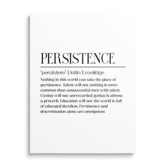 Front-view motivational wall art with a Latin Persistence quote in a minimalist modern design