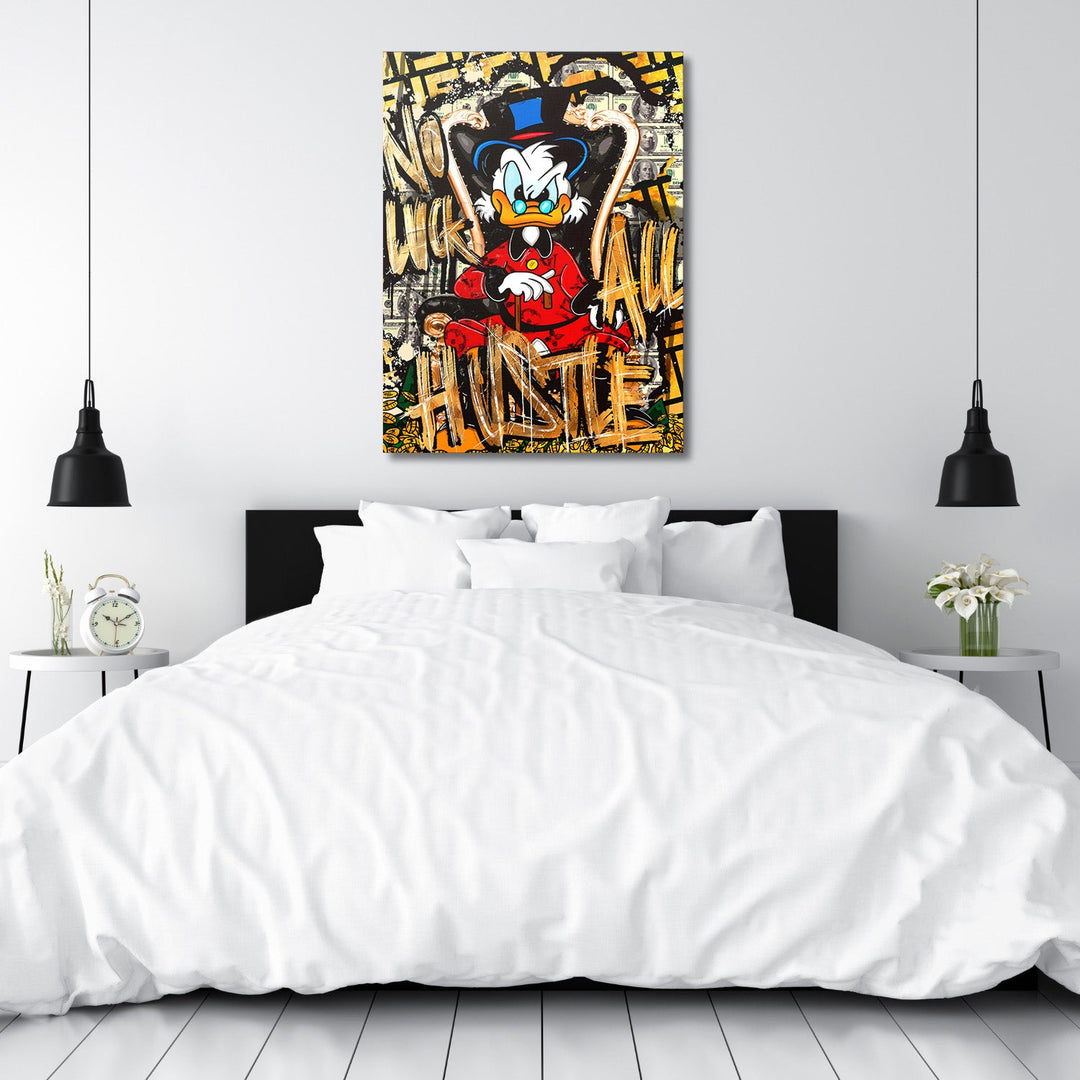 Motivational pop art wall art for a bedroom with a duck, graffiti and a dollar motif