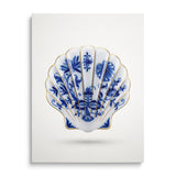 Modern canvas print with a blue-and-white blue onion porcelain shell in a minimalist design, front view