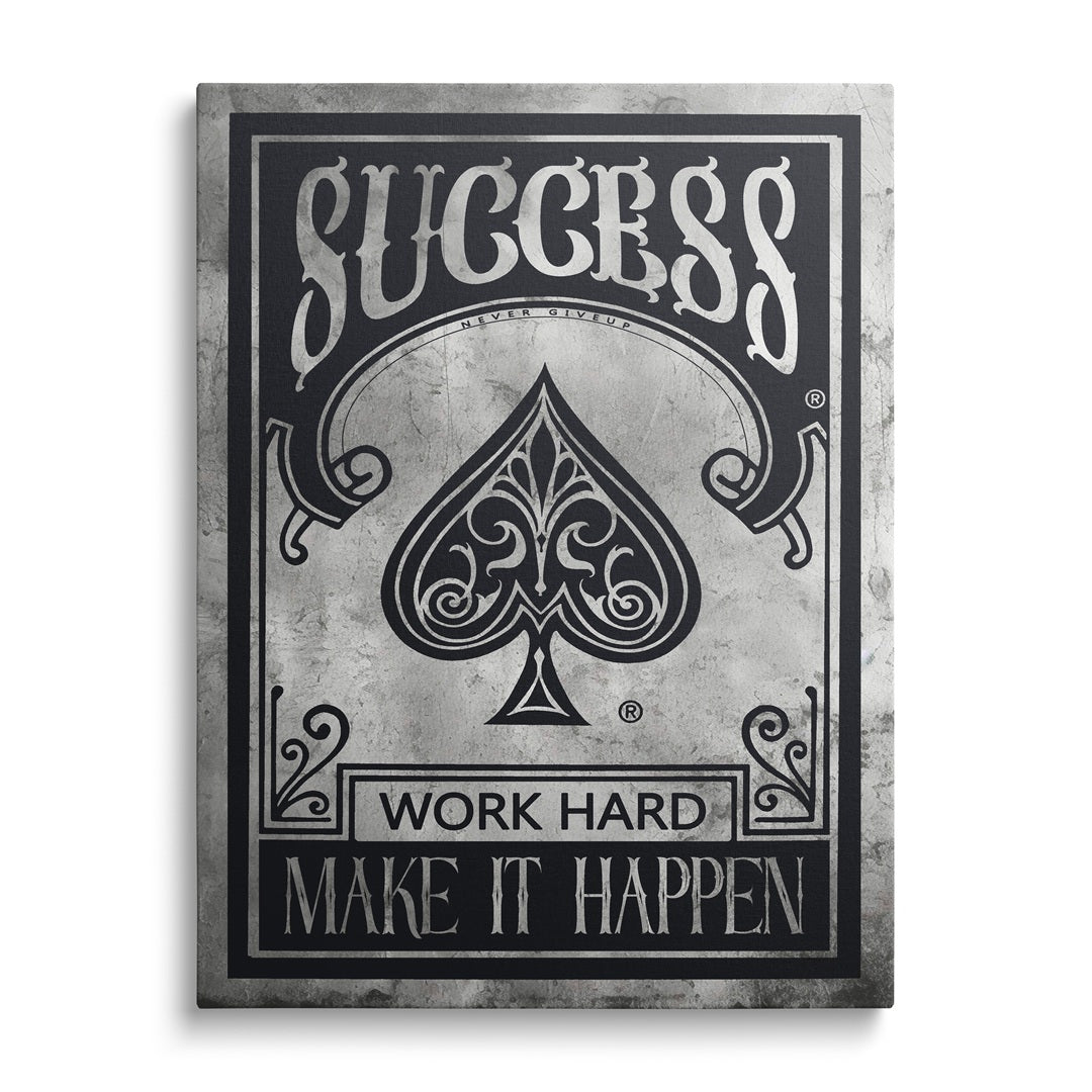 Office motivational wall art with a spade symbol and the words SUCCESS, Work Hard, Make It Happen.