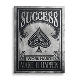 Office motivational wall art with a spade symbol and the words SUCCESS, Work Hard, Make It Happen.