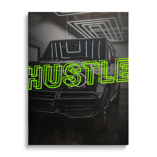Black and white Mercedes G-Class HUSTLE motivational canvas print.