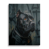 Motivational canvas wall art with a black pit bull portrait on a dark street art background