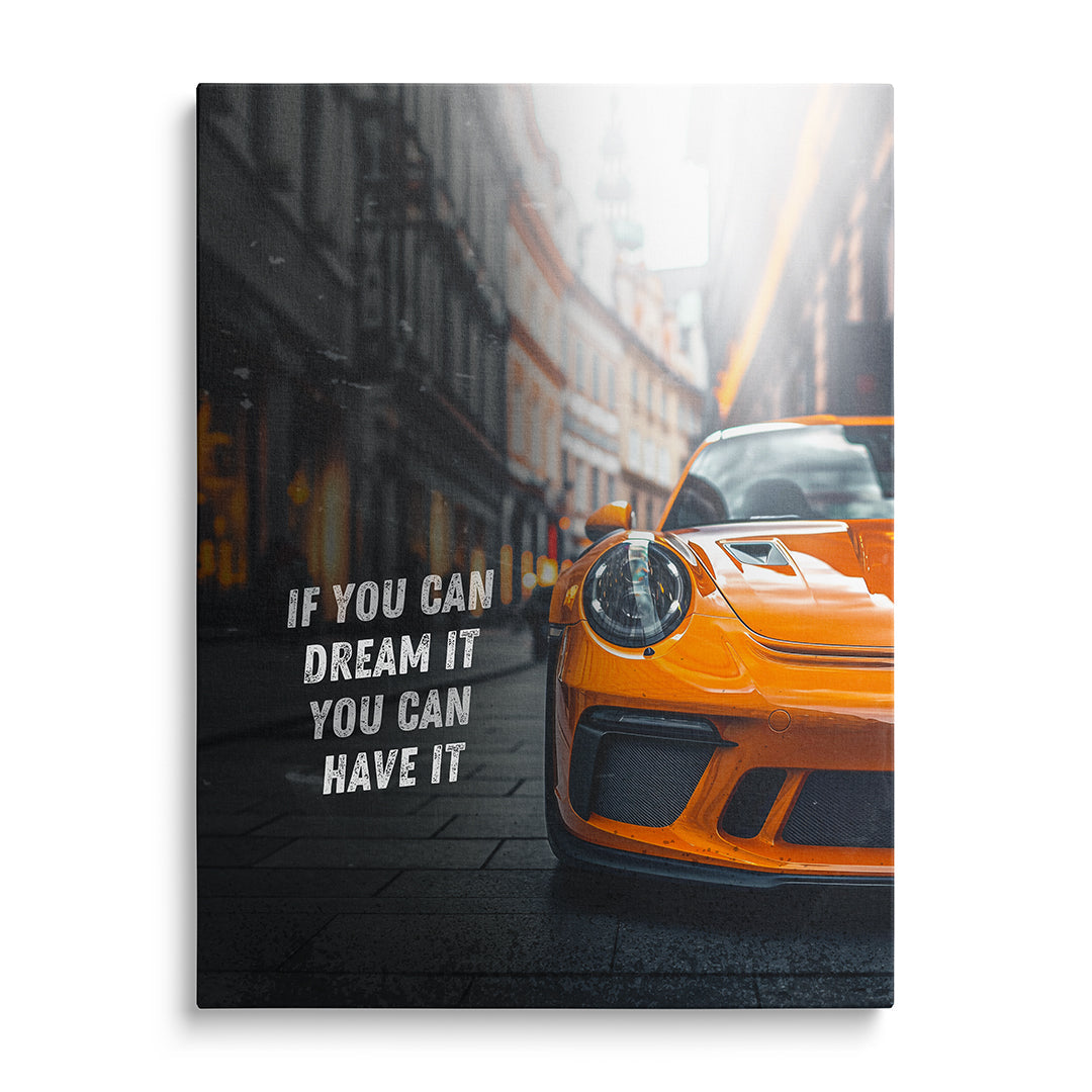 Porsche GT3 RS motivational canvas wall art.