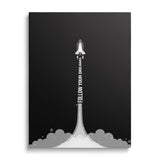 “Follow Your Dreams” motivational wall art with a rocket on a black background.