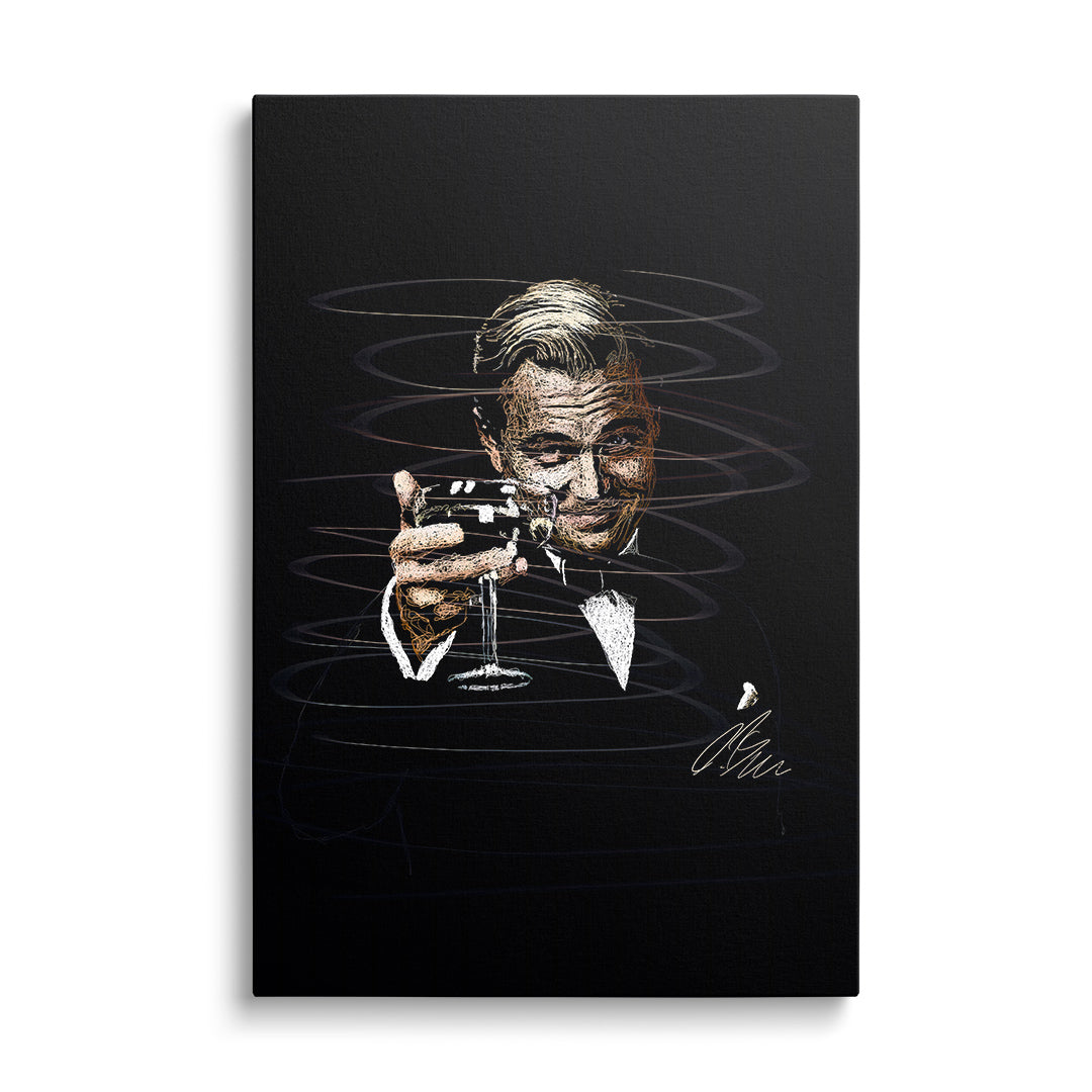 Pop art wall art of an elegant man in a suit holding a glass of champagne, luxury glamour style