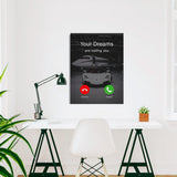 Luxury motivational office wall art with Lamborghini, private jet and inspirational quote.